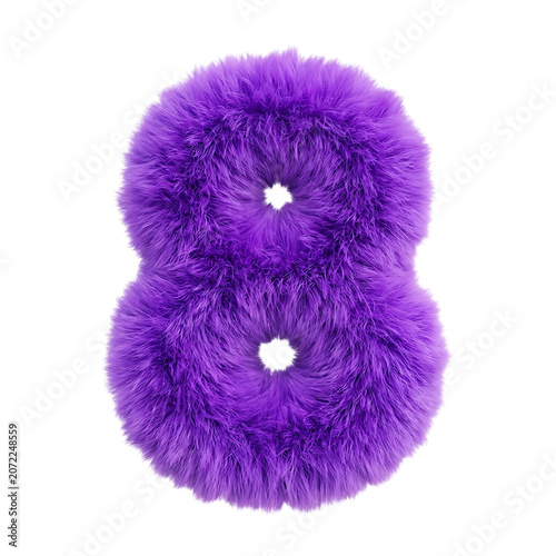 Purple fluffy number eight isolated on transparent background