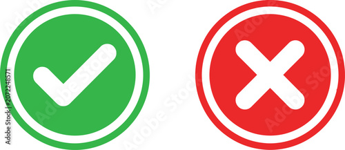 Schilderij op canvas Green check mark and red cross mark icons for verification and cancel symbols