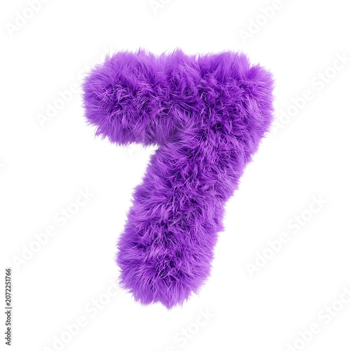 3d rendering of a fluffy purple number seven isolated on transparent background