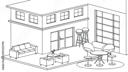Modern Furniture Line Art Vector Set with Chairs, Tables, Sofa and Armchairs, Minimalist Interior Furniture Outline Collection