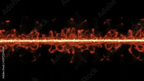 Fiery symmetrical abstract design against a black backdrop background