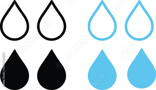фотографія Vector illustration of outlined and solid water droplets in black and blue repre