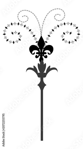 Foto Elegant black and grey fleur de lis ornamental design featuring intricate swirli