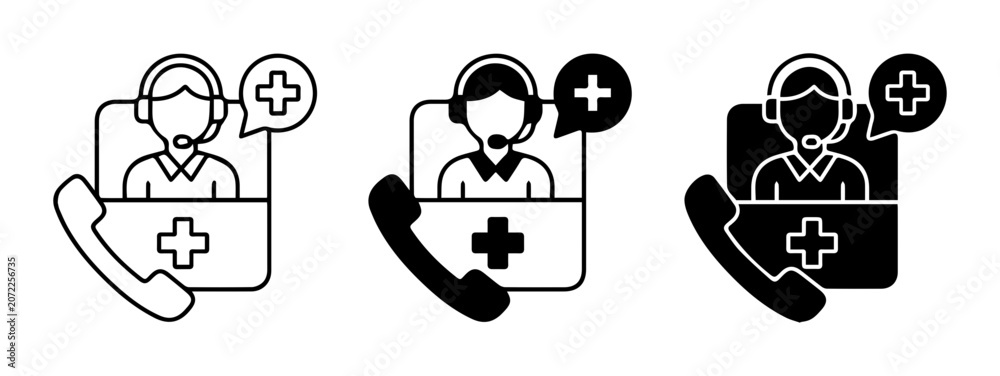 Fototapeta premium Medical Call Center Icons, Healthcare Support Service Symbols, Telemedicine Consultation Graphics