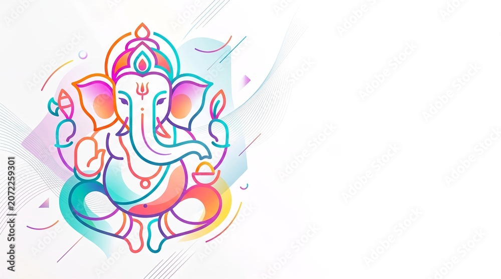 Fototapeta premium Abstract Ganesha Line Art Vector Background with Copy Space