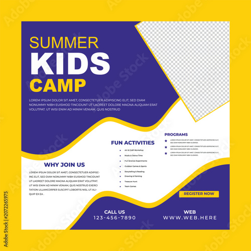 Bright and Fun Summer Kids Camp Flyer Template Design