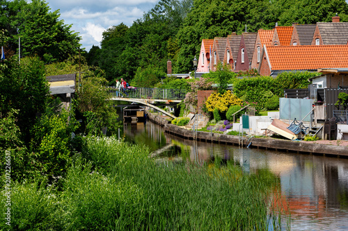 Historisches Friedrichstadt in Nordfriesland (Deutschland) Stadtszene Gracht