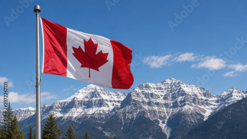 Canada flag and beautiful Canadian landscapes