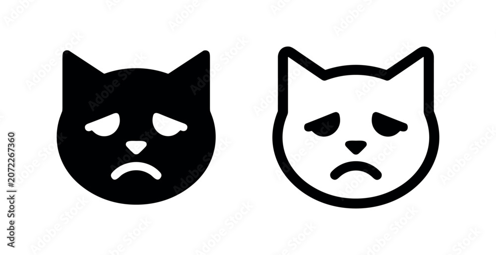 Fototapeta premium Sad cat face emoji icon, unhappy or disappointed feline expression