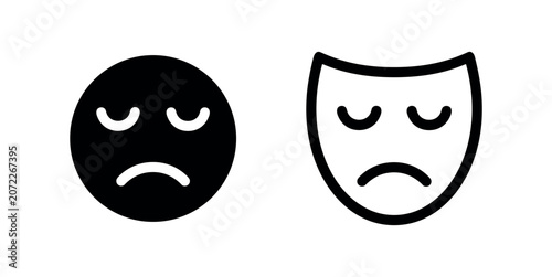 Photos Sad face and tragedy mask icons, representing unhappiness and dramatic sorrow