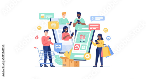 People shopping online with mobile phone.