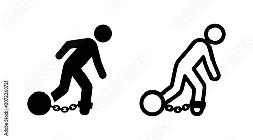 Foto Shackled Person Icon Set: Solid Black and Outline