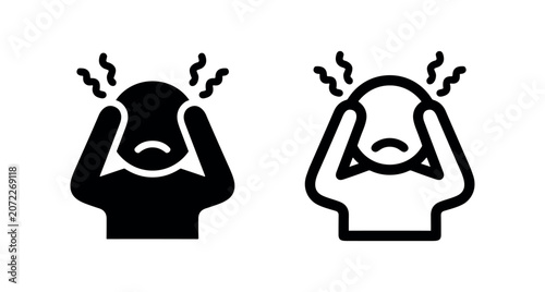 Foto Person suffering from headache or stress, hands on head, depicting pain and pres