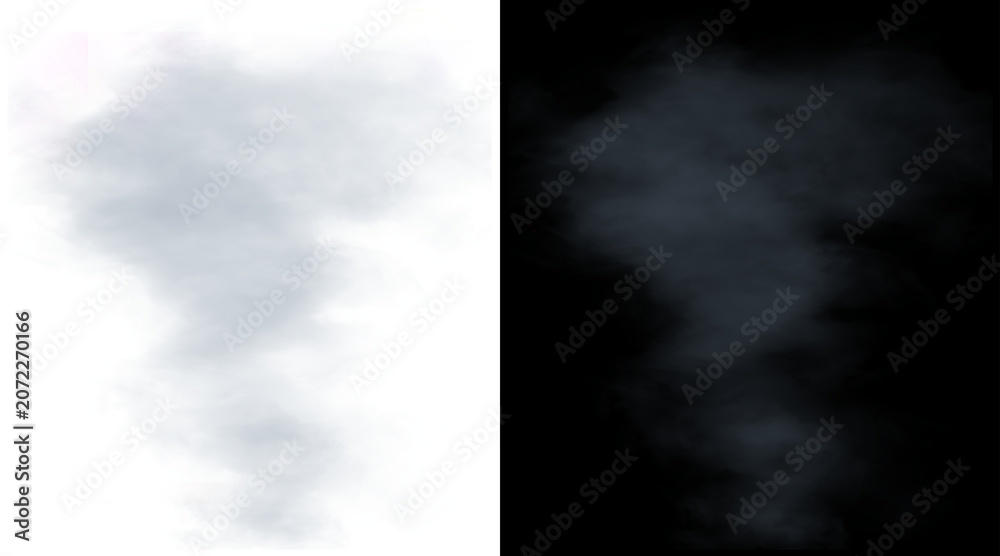 Naklejka premium Atmospheric smoke puff on black and white backgrounds, wispy gray steam texture, ethereal fog cloud for compositing and design overlays