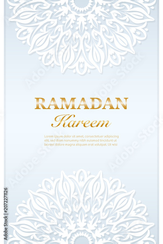 Luxury Ramadan Kareem Eid Mubarak arabesque Islamic background banner with mandala. Muslim fasting month celebration
