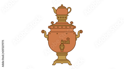 Traditional Russian Samovar with Teapot on Top for Hot Beverage Preparation