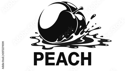 Photos Very beautiful close-up black and white vector illustration of a PEACH with flow