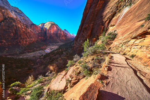 Bild auf Leinwand Angels Landing Switchback Trail with Dramatic Red Rock Cliffs in Zion National P