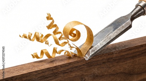 Wood Chisel Action Carving Solid Wood with Flying Shavings