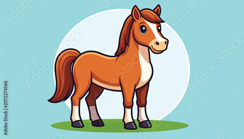 Brown Horse Standing On Green Grass.
