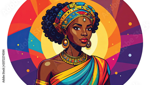 African woman with colorful jewelry portrait.