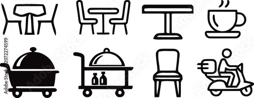 Silhouette icons of restaurant and food service elements