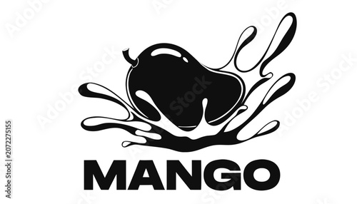 Konstfotografi Very beautiful close-up black and white vector illustration of a MANGO with dram