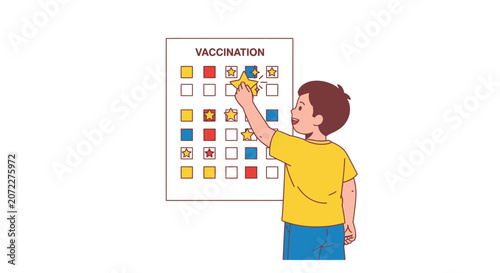A young child places a gold star on a medical chart