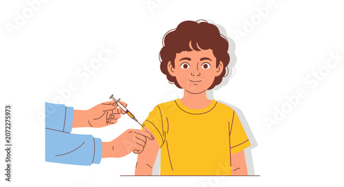 A young child receives a medical injection in the arm