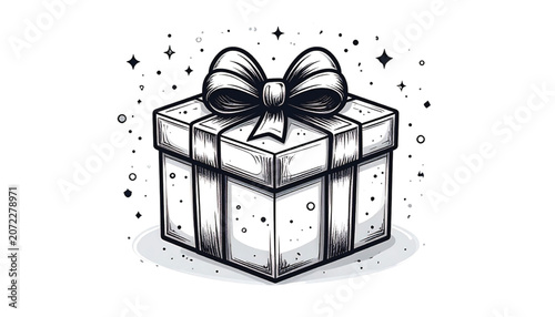 A wrapped gift box with ribbon.