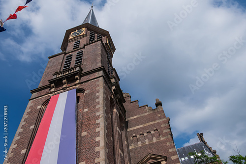 On Kerkplein stands the Grote Kerk (Great Church), a listed building, which was built between 1881 and 1883 to a design by the architect Constantijn Muysken. Hoorn, the Netherlands.