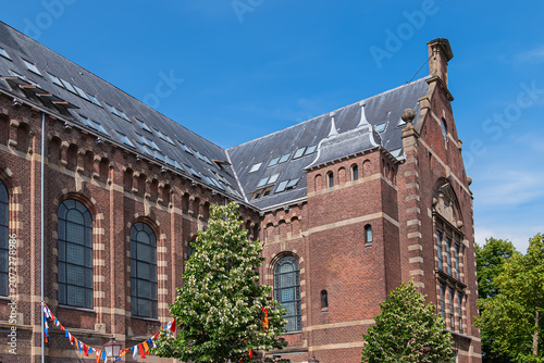 On Kerkplein stands the Grote Kerk (Great Church), a listed building, which was built between 1881 and 1883 to a design by the architect Constantijn Muysken. Hoorn, the Netherlands.
