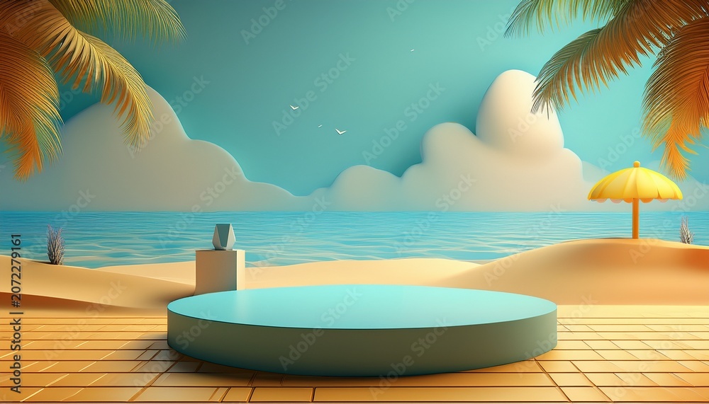 Fototapeta premium beach podium summer background beach summer background 3d