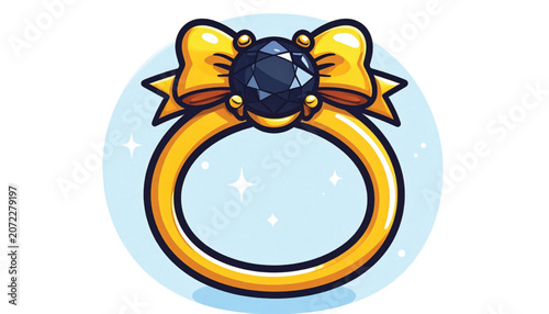 Cartoon gold ring with black gemstone.