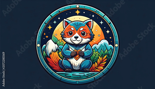 Cartoon Red Panda Holding Object.