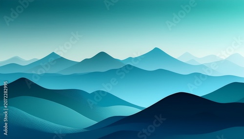 Teal Blue Abstract Mountain Range And Sky Gradient Background