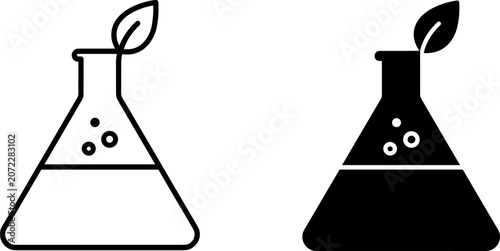 Tableau sur toile Science experiment flask with leaf icon set showing chemical research and enviro
