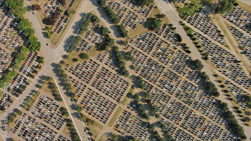 Densely packed cemetery graveyard