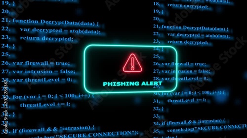 Phishing alert warning sign on digital programming code background, for cybersecurity and, data protection concepts