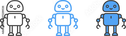 Fotografia Three cute robots in blue and white colors standing in a row