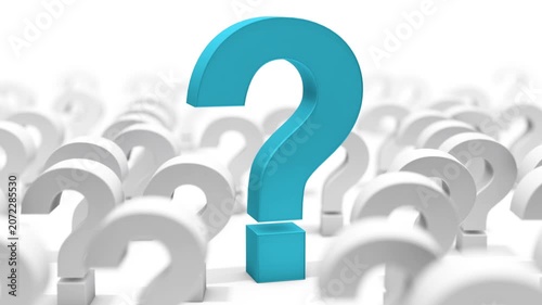  Signo de interrogación azul que se destaca entre la multitud blanca de signos de interrogación en 3D. Signo de interrogación azul que se destaca entre la multitud de signos de interrogación blancos. 