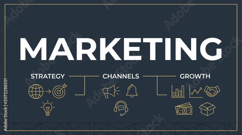 Marketing strategy vector graphics show business growth channels