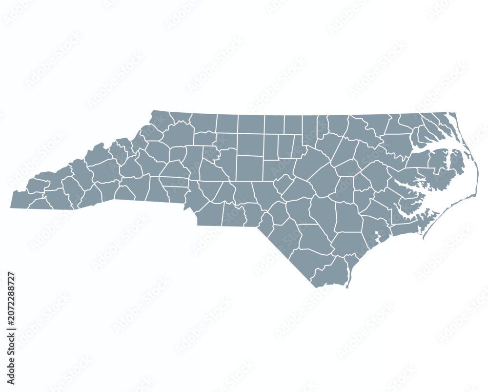 Fototapeta premium Map of North Carolina state, grey colour