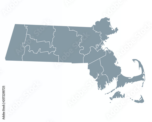 Map of Massachusetts state, grey colour