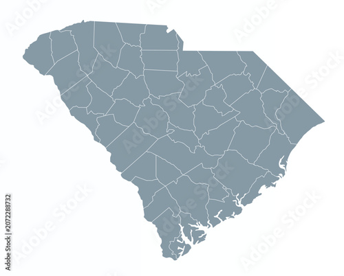 Map of South Carolina state, grey colour