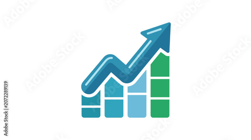 Business growth bar chart with rising blue arrow symbol