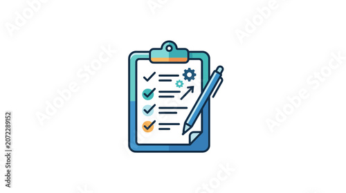 Business Productivity Planning Checklist Clipboard with Gears and Pen Vector