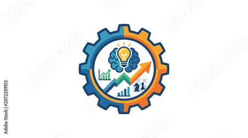 Business Innovation and Strategic Growth Development Concept with Gear Brain and Analytics