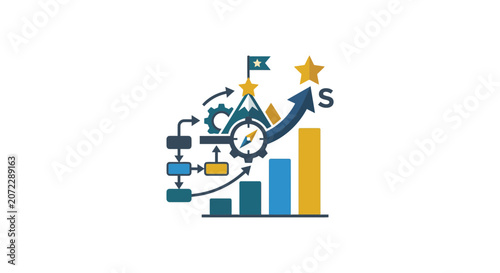 Business Strategy and Growth Success Concept with Data Chart and Compass Illustration