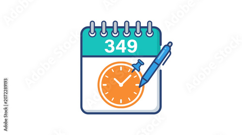 Calendar icon with clock pen and pin for scheduling and time management